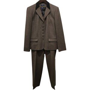 Chaps Ralph Lauren Wool Heringbone Pantsuit 2PC SZ 16 Equestrian Lined